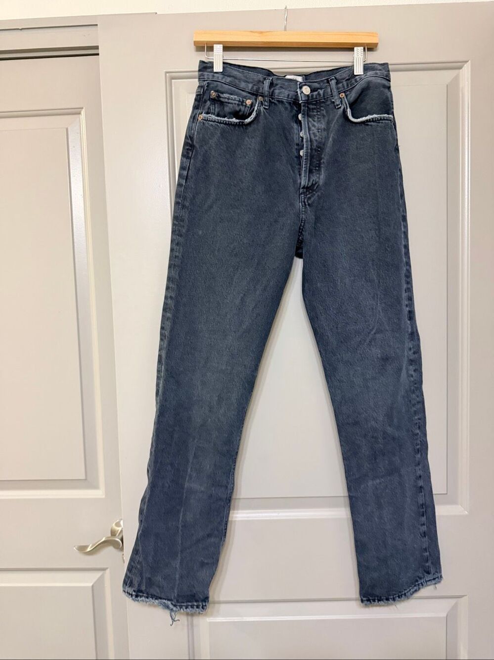 AGOLDE Womens Size 27 High Rise Button Fly Straight Leg Black Jeans